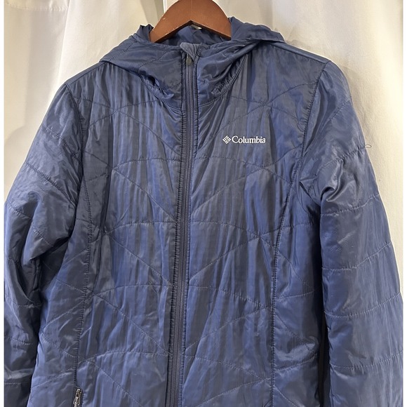 Columbia Mighty Lite Hooded Jaket Women's Size M Blue Omni Shield Heat Coat - Picture 2 of 7
